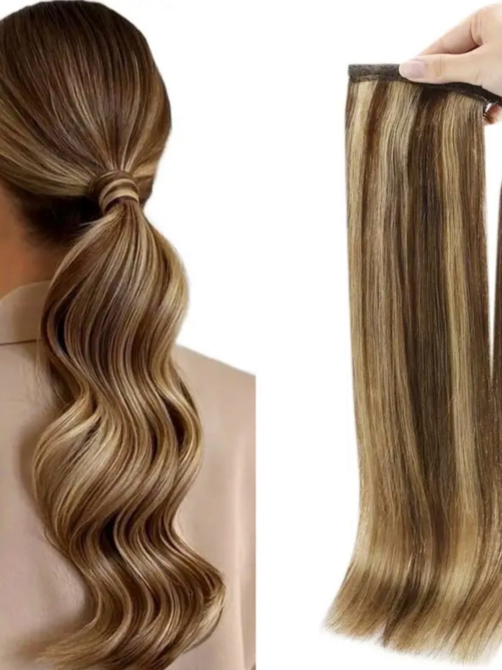 18” ponytail cliphair highlighted Brown and Blonde Women's Hair Extension costum
